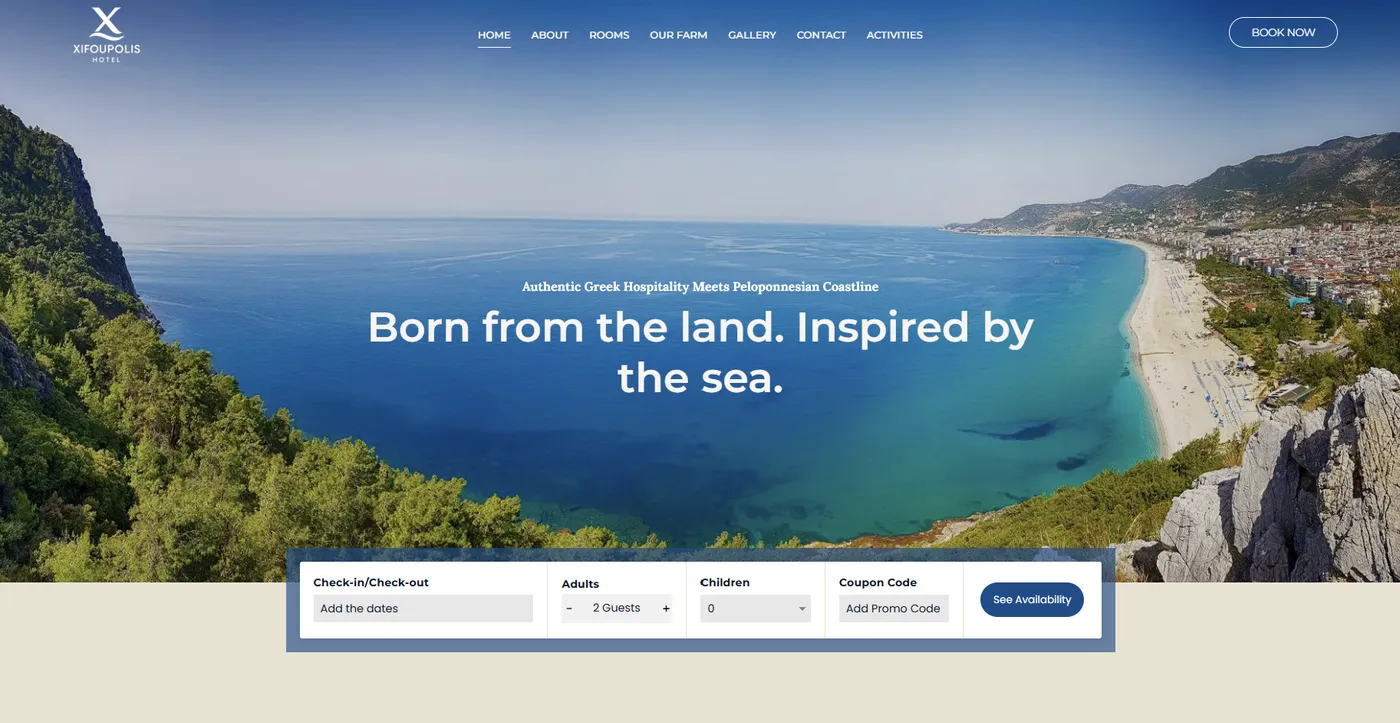 The rebuilt Xifoupolis Hotel website
